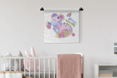 Produktbild von MuchoWow® Wandteppich Wandbehang Dinosaurier - Kinderzimmer - Zitat - Mädchen - Kinder - Rosa 60x60 cm Tapisserie Dekoration Wandtuch - Dekorationen - Wand Decke