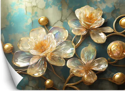 Produktbild von Vlies fototapete Abstrakte Glasblumen 100x70 cm Feeby Gold inkl. Kleber einfache Montage