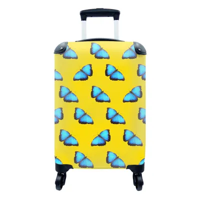 Produktbild von MuchoWow® Koffer Handgepäck Trolley Rollkoffer Kleine Reisekoffer mit 4 Rollen - Schmetterlinge - Blau - Muster - Cabin Size < 55x40x23 cm & 55x40x20 cm - Fotokoffer - Kabinenkoffer - Boardgepäck - Reise-Box - Reisekoffer - Reisegepäck - Koffer mit Bild - Trolley für Kinder
