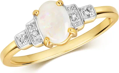 Produktbild von Funkelndes Feuer Raffinierter 9 Karat (375) Gold Damen - Diamant Ring Brillant-Schliff H - PK mit Opal, 58 (18.5); TRS35611RSQ