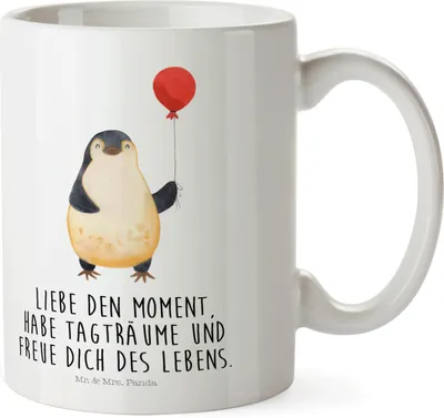 Produktbild von Mr. & Mrs. Panda Mehrwegbecher Pinguin Luftballon - Weiß - Geschenk, Glück, Camping Tasse, Kinderbecher, Liebe, Freundin, Pott, Plastikbecher, Trinklernbecher