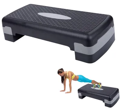 Obrázok produktu pre Aeróbny step, výškovo nastaviteľný 10 cm až 15 cm, protišmykový povrch, sivý, pre fitness