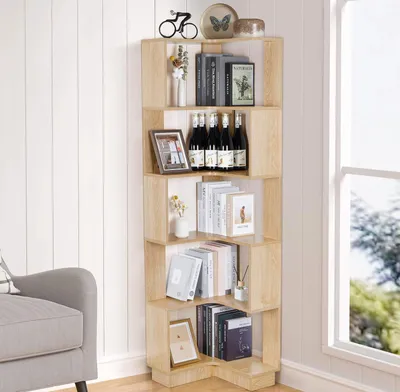 Produktbild von Holz-Bücherregal mit 6 Ebenen für Ecknutzung
