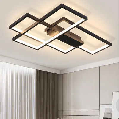 Imagen del producto de Lámpara de techo LED ZMH, color negro, luz blanca cálida, diseño geométrico. Lámpara de techo multifuncional de 35W para salón o dormitorio, también apta para pared