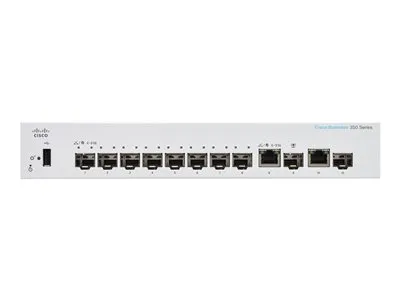 Produktbild von Cisco CBS350-8S-E-2G managed Layer3 Switch: - 8xGE SFP Slots + 2xGE combo (RJ45/SFP) Uplink Ports, - Switching Capacity:20Gbps, incl. rack-&wallmount Kit, - kein stacking, kein PoE,
