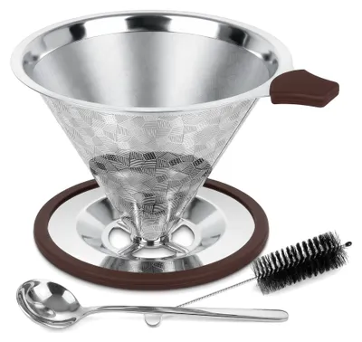 Kaffeefilter aus Edelstahl, wiederverwendbar, 800 Mesh, Silikongriff, 2-4 Tassen