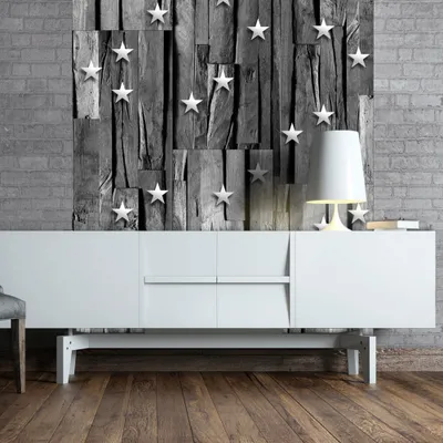 Produktbild von PURO TAPETE - Realistische Tapete ohne Rapport und Versatz 10m Vlies Tapetenrolle Wandtapete modern design Fototapete - Holz Stern Bretter f-C-0004-j-d