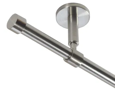 Produktbild von Gardinenstange Set Edelstahl Look Metall Ø 16mm zur Deckenträger 1-lauf Modern Kappe, Länge wählbar D11 E16