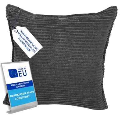 Produktbild von Pillows24 – Dekokissen 40x40 aus Cord | Weiches Zierkissen & Sofa Kissen | Deko Kissen 40x40 für Palettenkissen in Wohnzimmer & Balkon | Sofakissen  EU | Graphit