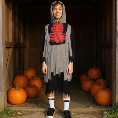 Halloween-Kostüm Kind, rotes Skelett, Gr. S (90-110 cm)