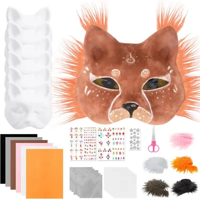 Productafbeelding van Therian Kattenmaskerset - 34 stuks - Doe-het-zelf kattenmaskers met zelfklevende viltvellen
