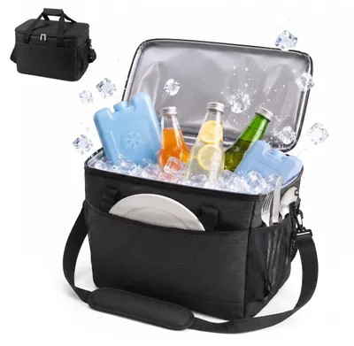 Produktbild von Relaxdays Kühltasche, 20 Liter, wasserdicht, 2 Tragegriffe & Gurt, Strand, Camping & Picknick, Picknicktasche, schwarz