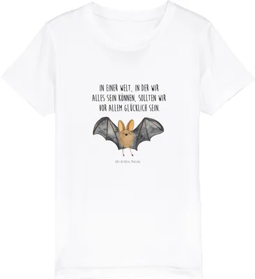 Produktbild von Mr. & Mrs. Panda Kleinkinder T-Shirt Fledermaus Flügel 9-11 Jahre (134/146) - Weiß - Geschenk, Lustige Sprüche, Teenager, Baumwollshirt Kinder, Baumwolle, Kindershirt