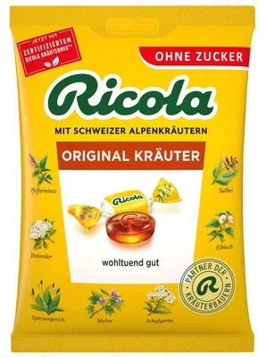 Immagine prodotto di Ricola Kräuter Original caramelle svizzere alle erbe senza zucchero, 75 g caramelle
