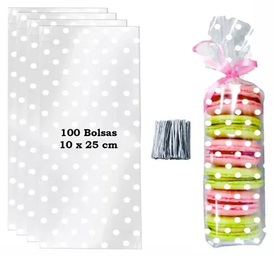 Image de Sachets en cellophane avec des points blancs, 100 pièces, dimensions 10 x 25 cm