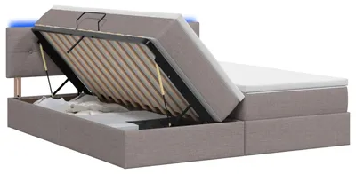 Image de Lit coffre à LED vidaXL avec matelas, couleur taupe, 200 x 200 cm, tissu