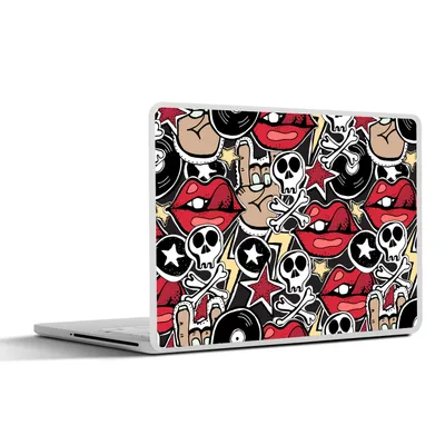 Produktbild von MuchoWow® Laptop Aufkleber Sticker Cover Rock - Rock 'n' Roll - Muster - Schädel 31x22.5 cm - Laptop-Deko