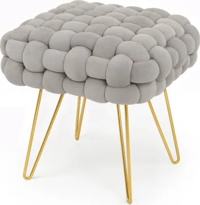 Produktbild von Polsterhocker aus Samt geflochten 38 cm DOTTY Hellgrau