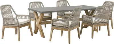 Produktbild von BELIANI Gartentisch mit 6 Geflecht-Stühlen Grau Beton Akazienholz-Gestell rustiklaler Look Gartenausstattung Gartenmöbel Garten und Terrasse