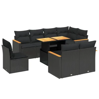 Produktbild von Modulares Garten-Loungeset, 9-teilig, mit verstellbarem Tisch, Poly Rattan Schwarz, UV-beständig, abnehmbare Kissenbezüge