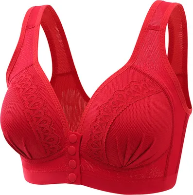 Produktbild von BH für Frauen mittleren Alters, dehnbar, fester Schultergurt, Spitze vorne, Knopfverschluss, Spitze, kabellos, gute Atmungsaktivität, stoßfest, Push-up, Yoga, Alltags-Damen-BH