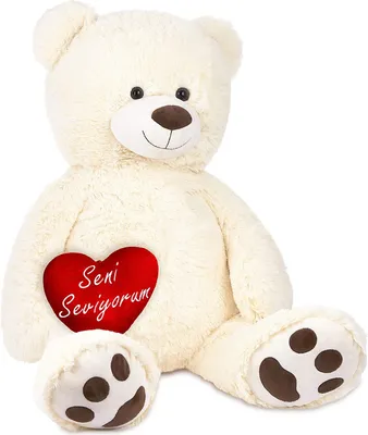 Image de BRUABKER XXL Ours en peluche 100 cm Blanc avec un cœur de Seni Seviyorum Peluche