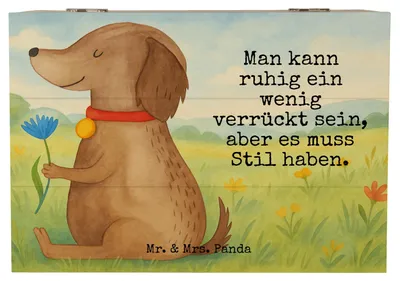 Produktbild von Mr. & Mrs. Panda Schatulle Hund Blume Design 22 x 15 cm - Weiß - Geschenk, fotobox, Verrückt, holzschatulle, Holzbox, Haha, Hunde, Box, Stil, Holztruhe, Sprüche
