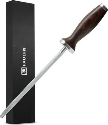 Produktbild von PAUDIN NH1 Wetzstahl 30 cm - Profi Messerschärfer für Küchenmesser - Edelstahl Schleifstab mit ergonomischem Pakkaholz-Griff