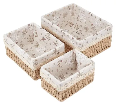Immagine prodotto di Set di 3 cesti intrecciati a mano con decorazioni floreali
