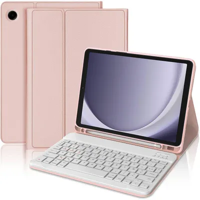 Image de Coque Clavier pour Samsung Galaxy Tab A9 / A11, Cuir Synthétique Rose avec Clavier Magnétique