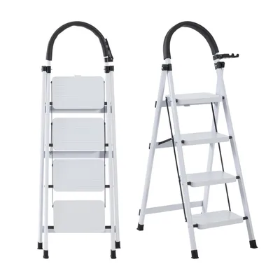Immagine prodotto di SevenComfort Scala a gradini 4 gradini Scala pieghevole fino a 150 kg Chiusura di sicurezza Impugnatura antiscivolo Scala per la casa ARK01 Bianco