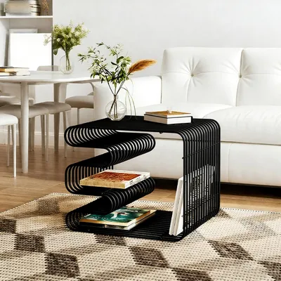 Produktbild von Beistelltisch Couchtisch Nachttisch mit Zeitschriftenständer aus Metall, Moderner 32x32x41cm, Kein Zusammenbau Erforderlich, Wohnzimmer, Schlafzimmer