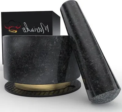 Produktbild von Famanu Mörser aus Granit mit Stößel - robust und langlebig - 13,5 cm Durchmesser