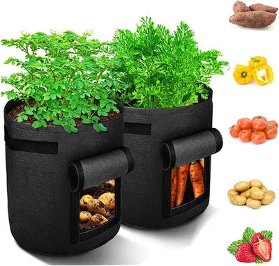 Produktbild von 2 Stück Pflanzen Taschen 10 Gallone Mit Sichtfenster & Tragegriffen Pflanzsack Möhren Tomaten Erdnüsse Pflanzbeutel Vliesstoff Pflanztasche, Schwarz