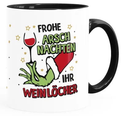 Produktbild von Kaffee-Tasse Grinch Anti Weihnachten lustig Kaffeebecher Spruch Frohe Arschnachten ihr Weinlöcher MoonWorks® weiß-innen-schwarz standard