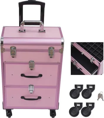 Produktbild von Famanu Make-upkoffer mit Rollen und Fächern - Rosa