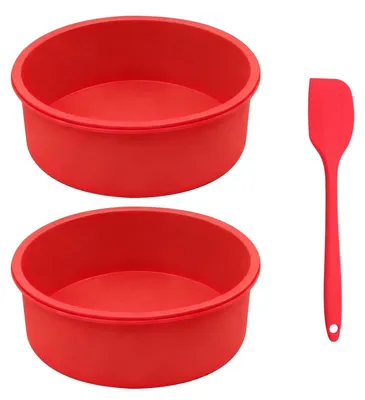 Runde Silikon-Backformen, 2er-Set, 16 cm, antihaft, inkl. Teigschaber, rot