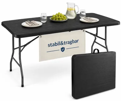 Produktbild von Klapptisch 180x74x74 cm Schwarz Holzoptik Gartentisch Campingtisch Outdoor