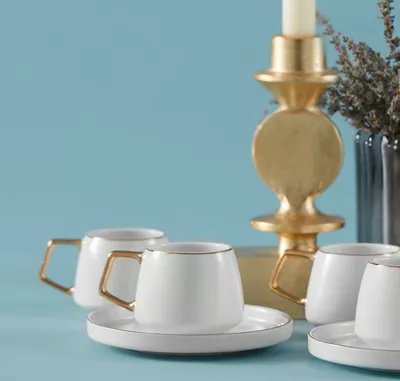 Produktbild von Karaca Saturn Kaffeetassen-Set für 6 Personen, 90 ml, Gold