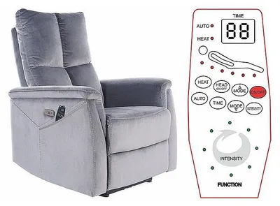 Image de Fauteuil de relaxation inclinable en velours avec fonction massage - Gris - L 96 cm x l 57 cm