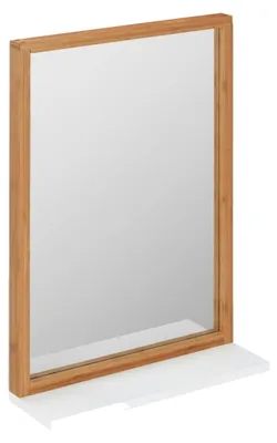 Produktbild von Relaxdays Wandspiegel mit Ablage, Badspiegel mit Rahmen, Bambus & MDF, Spiegel zum Aufhängen, Flurspiegel, natur/weiß