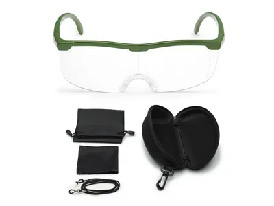 Produktbild von FALINGO Lupenbrille Vergrößerungsbrille Leselupe Lupe auf der Nase Vergrößerung auf 200% inkl. Hardcase und Zubehör (Grün)