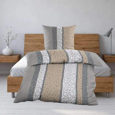 Produktbild von Kuschelige Biber Bettwäsche 135x200 cm 2tlg. – Baumwolle, Grau-Beige, Muster