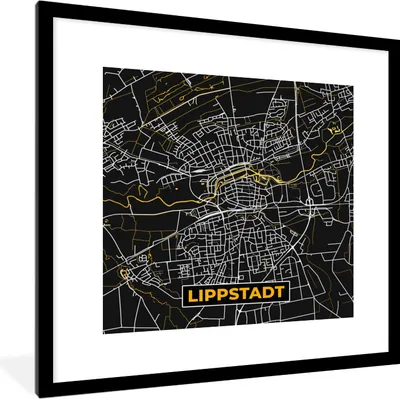 Produktbild von MuchoWow® Gerahmtes Poster Schwarz und Gold - Stadtplan - Lippstadt - Deutschland - Karte 40x40 cm - Poster mit Schwarzem Bilderrahmen Wandposter Rahmen Foto Bilder - Poster - Plakat im Rahmen