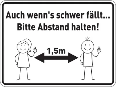 Produktbild von Dreifke® Aufkleber Hinweisschild, Auch wenn's schwer fällt... Bitte Abstand h...