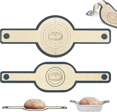Produktbild von 2 Stück Silikon Backmatte für Dutch Oven, Backmatte Brot mit Langen Griffen, Brotmatte für Backofen, Wiederverwendbare Backunterlage Silikon