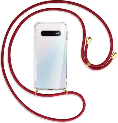 Produktbild von Handykette Backcover-Schutzhülle mit Band (Metall goldfarben) für Samsung Galaxy S10 - dunkelrot