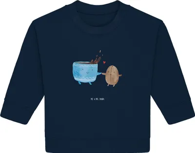 Produktbild von Mr. & Mrs. Panda Organic Baby Pullover Kaffee Bohne 24. - 36. Monat - French Navy - Geschenk, Zufriedenheit, Glück, Kaffeebohne, Genuss, Lustige Sprüche, Bullover