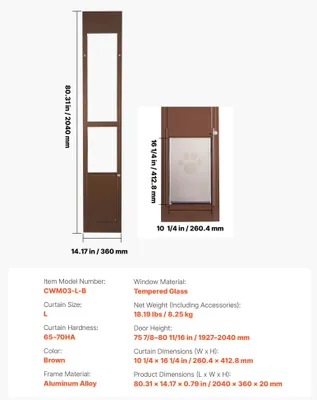 Produktbild von Schiebetür für Hunde, verstellbare Höhe, sicheres Verriegelungsdesign, L 192.7-204cmH