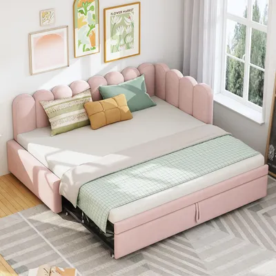 Image de MODFU Canapé Convertible 90x200 cm - Canapé-Lit d’Appoint pour Enfant, Sans Matelas, Velours Rose
